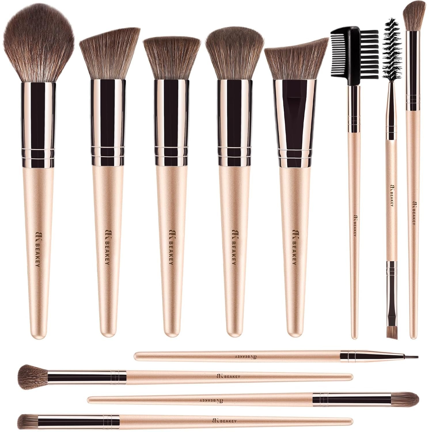 BEAKEY Makeup Brushes, 12-Piece Vegan Set for Foundation and Eyeshadow