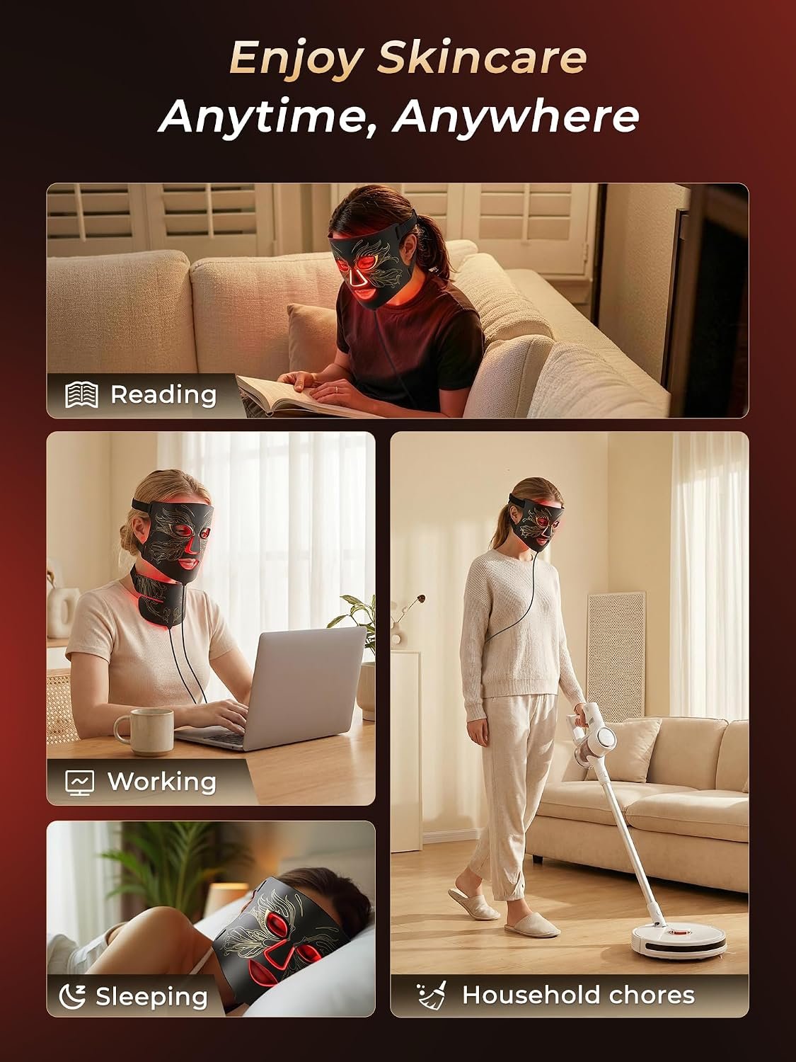 7-in-1 Red Light Therapy for Face & Neck, Skin-Friendly Silicone Red Light Therapy Mask with 324 LEDs, 5 Brightness Levels & 20 Mins Timer, Led Face Mask Light Therapy for Home & Travel - Image 8