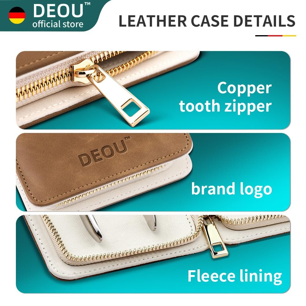DEOU Premium Manicure Set 8 in 1, 420J2 Stainless Steel Pedicure Kit with Luxury Leather Case, Professional Grooming Tools for Travel & Home, (Brown) - Image 2