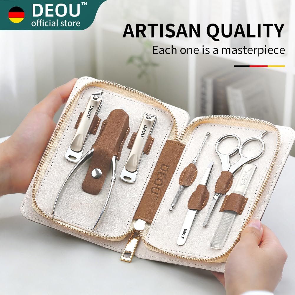 DEOU Premium Manicure Set 8 in 1, 420J2 Stainless Steel Pedicure Kit with Luxury Leather Case, Professional Grooming Tools for Travel & Home, (Brown) - Image 5