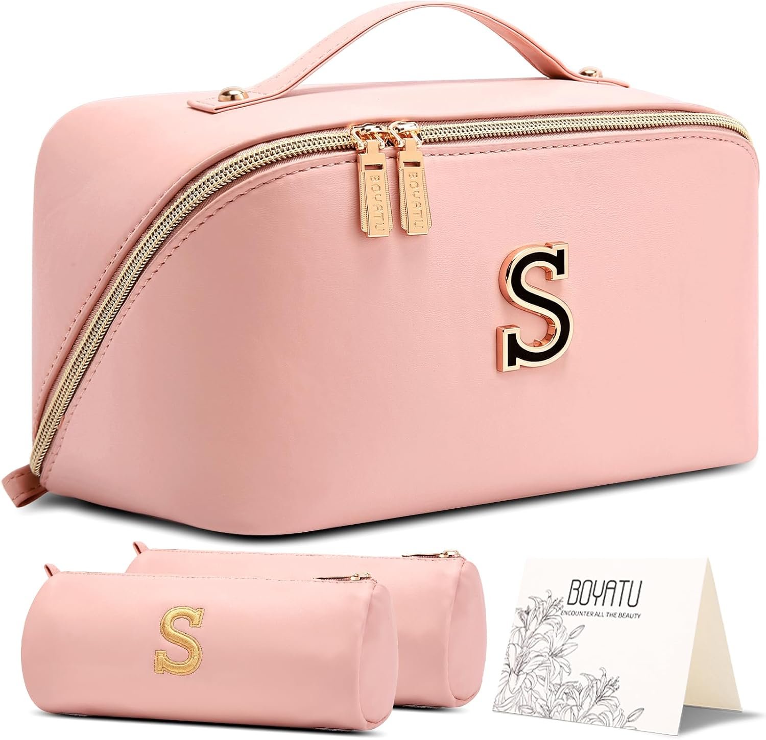 BOYATU Makeup Bag Gift for Women: 3-in-1 Travel Personalized Cosmetic Bag