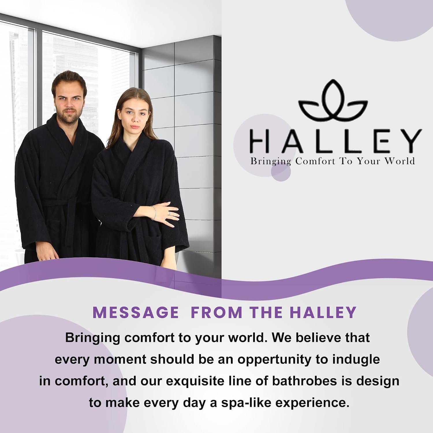 HALLEY Luxury Bathrobe for Women & Men, Shawl Collar Spa Bath Robes Terry Cotton Ultra Soft Shower Robe with Pockets - Image 6