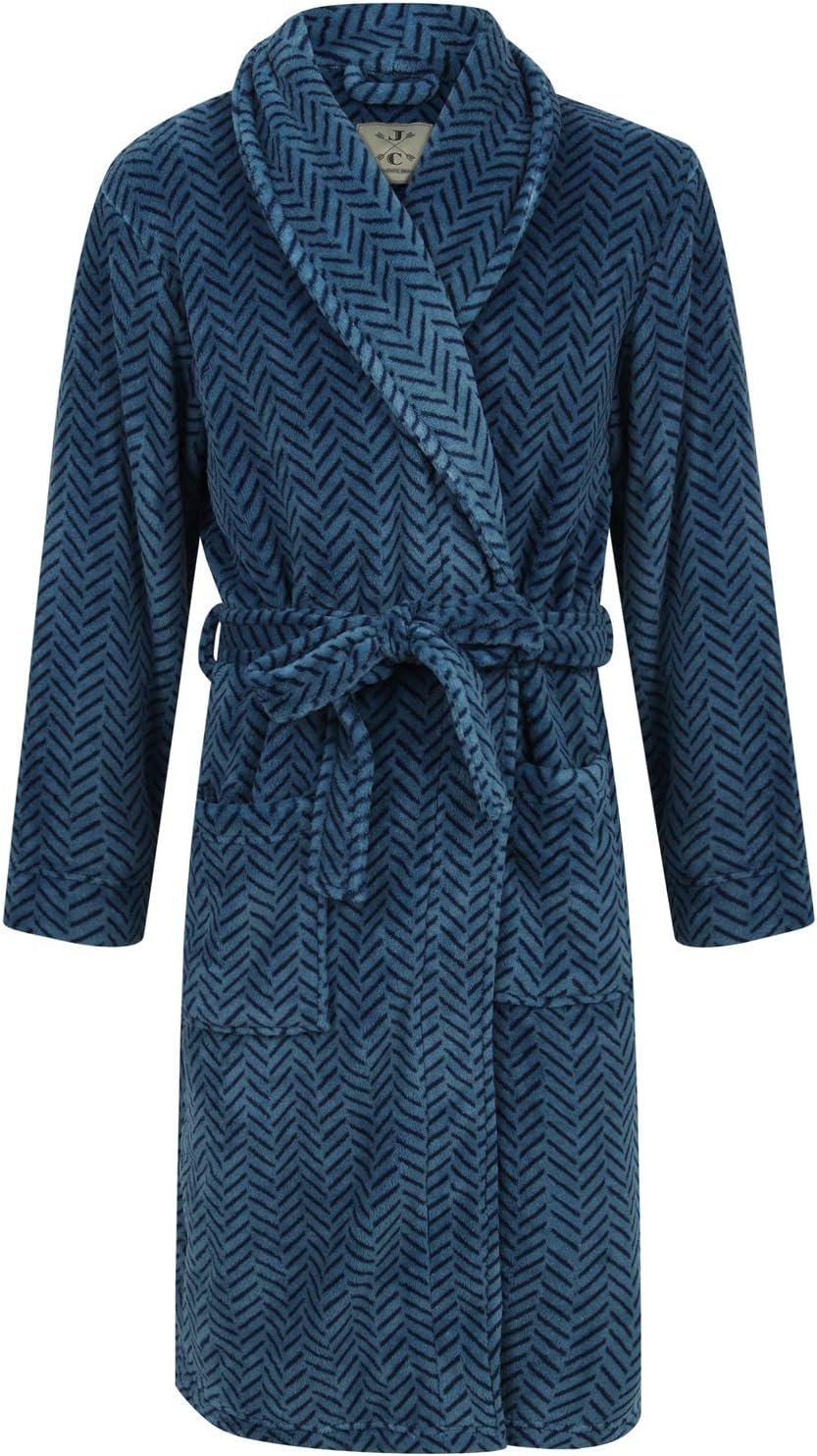 John Christian Men's Blue Herringbone Fleece Robe