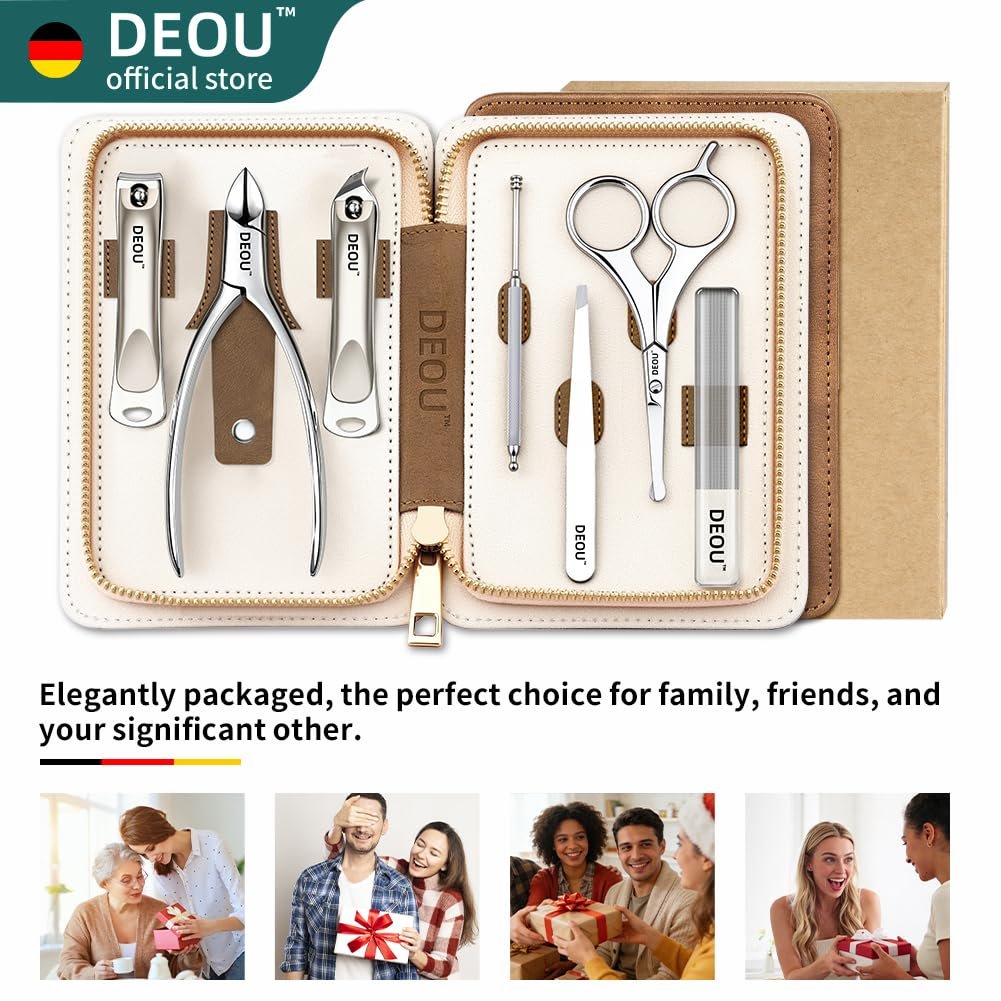 DEOU Premium Manicure Set 8 in 1, 420J2 Stainless Steel Pedicure Kit with Luxury Leather Case, Professional Grooming Tools for Travel & Home, (Brown) - Image 6