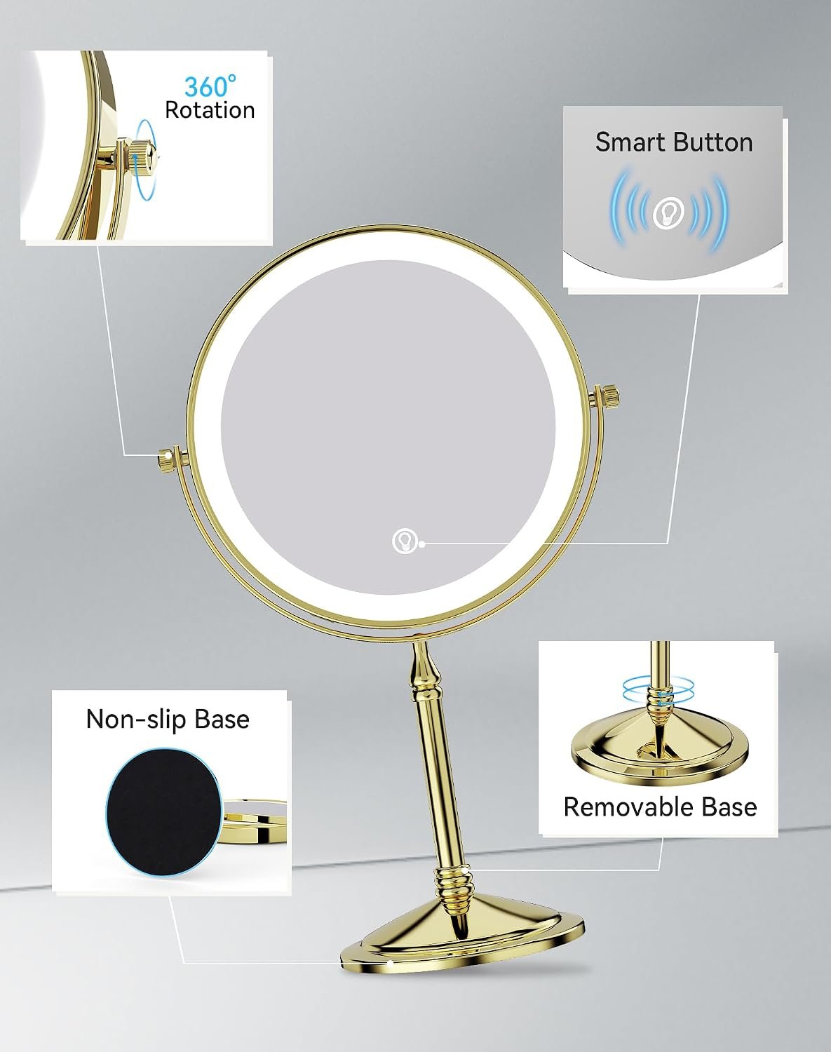 DOWRY 4000 mAh Rechargeable Lighted Makeup Mirror Gold Finish - Image 4