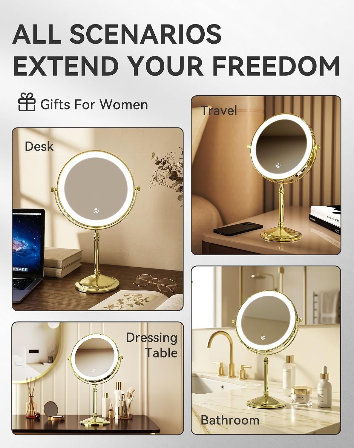 DOWRY 4000 mAh Rechargeable Lighted Makeup Mirror Gold Finish - Image 7