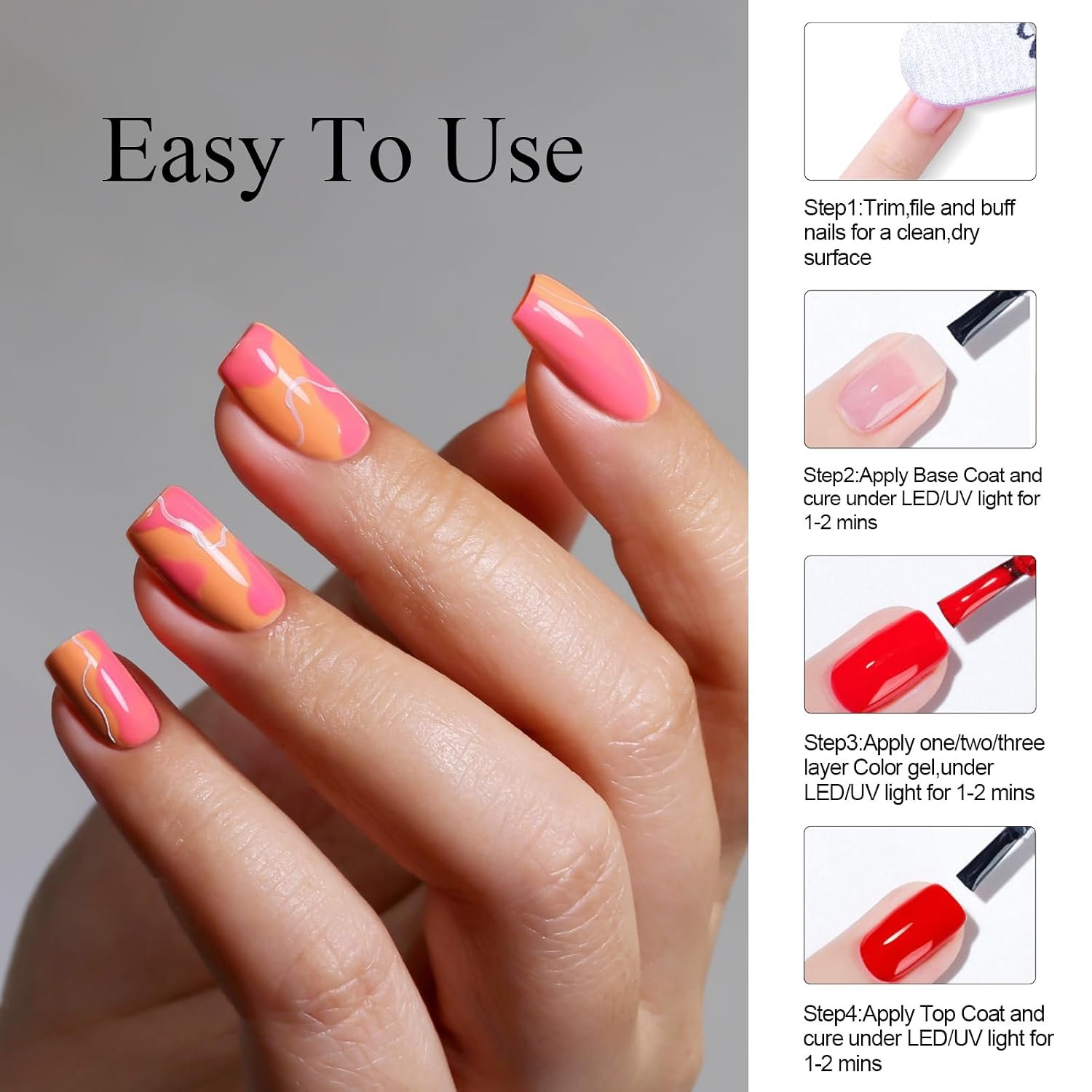 Coral Gel Nail Polish, 0.5Fl oz Coral Color UV/LED Soak Off Gel Polish for Spring Summer DIY Nail Art Manicure at Home 1Pcs - Image 4