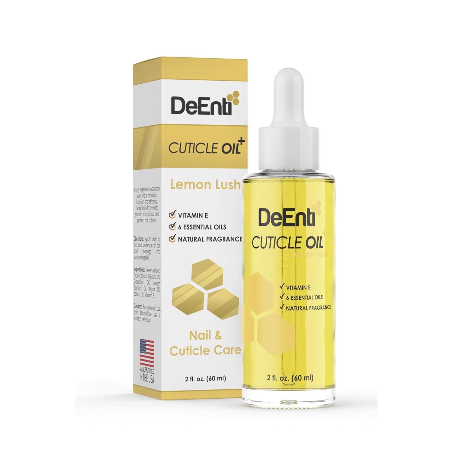 DeEnti Cuticle Oil for Nails, Jojoba Nail Oil, 2oz Lemon Scented Nail Care