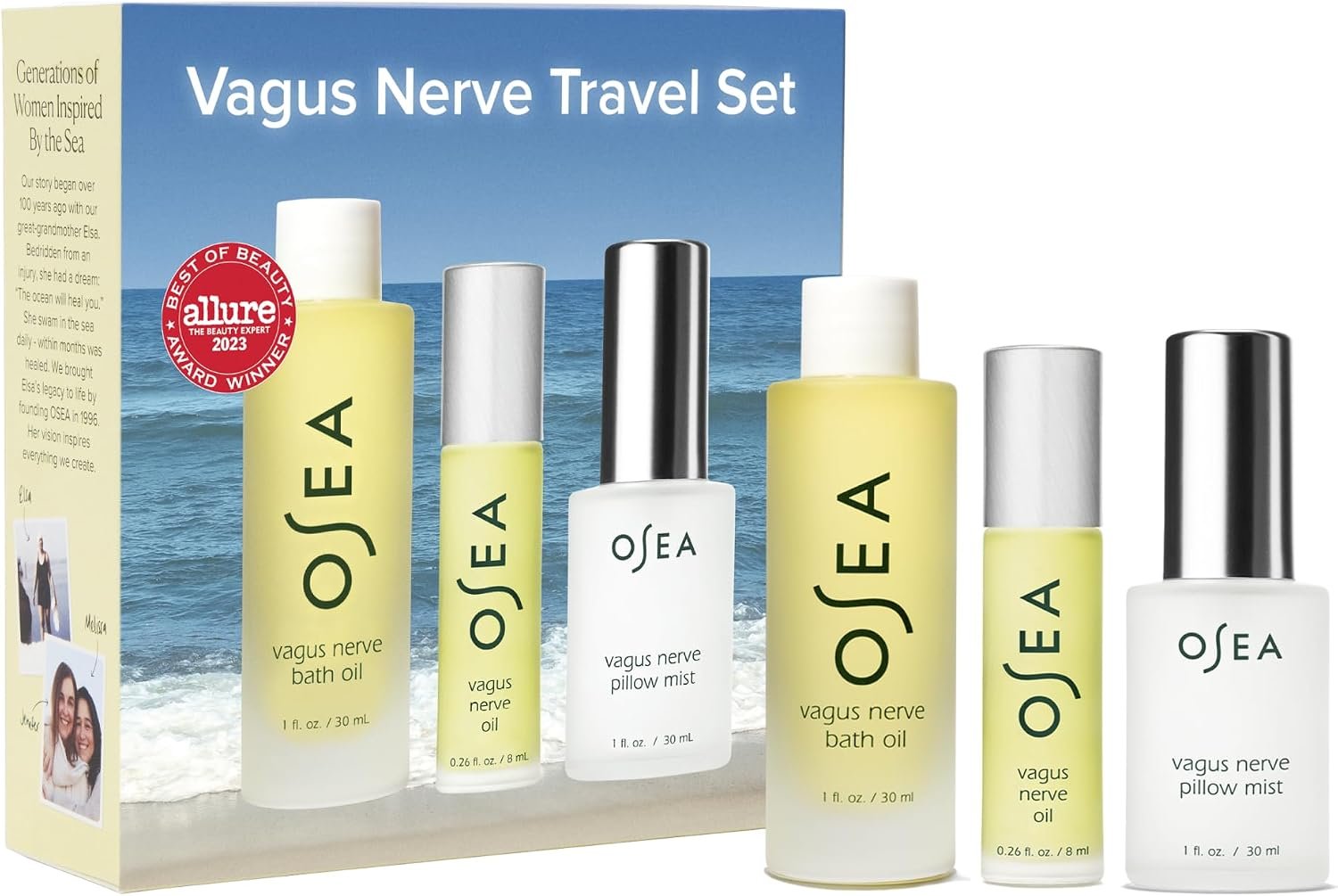 OSEA Vagus Nerve Travel Set, 3-Piece Wellness Spa Gift, Aromatherapy