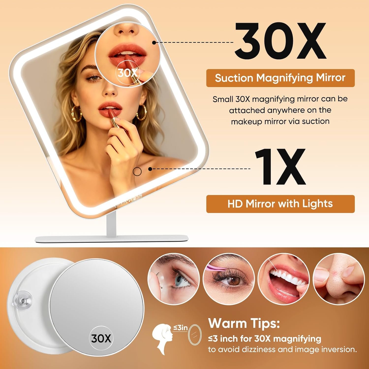 FUNTOUCH 4500mAh Large Lighted Vanity Makeup Mirror with 30X Magnifier - Image 4