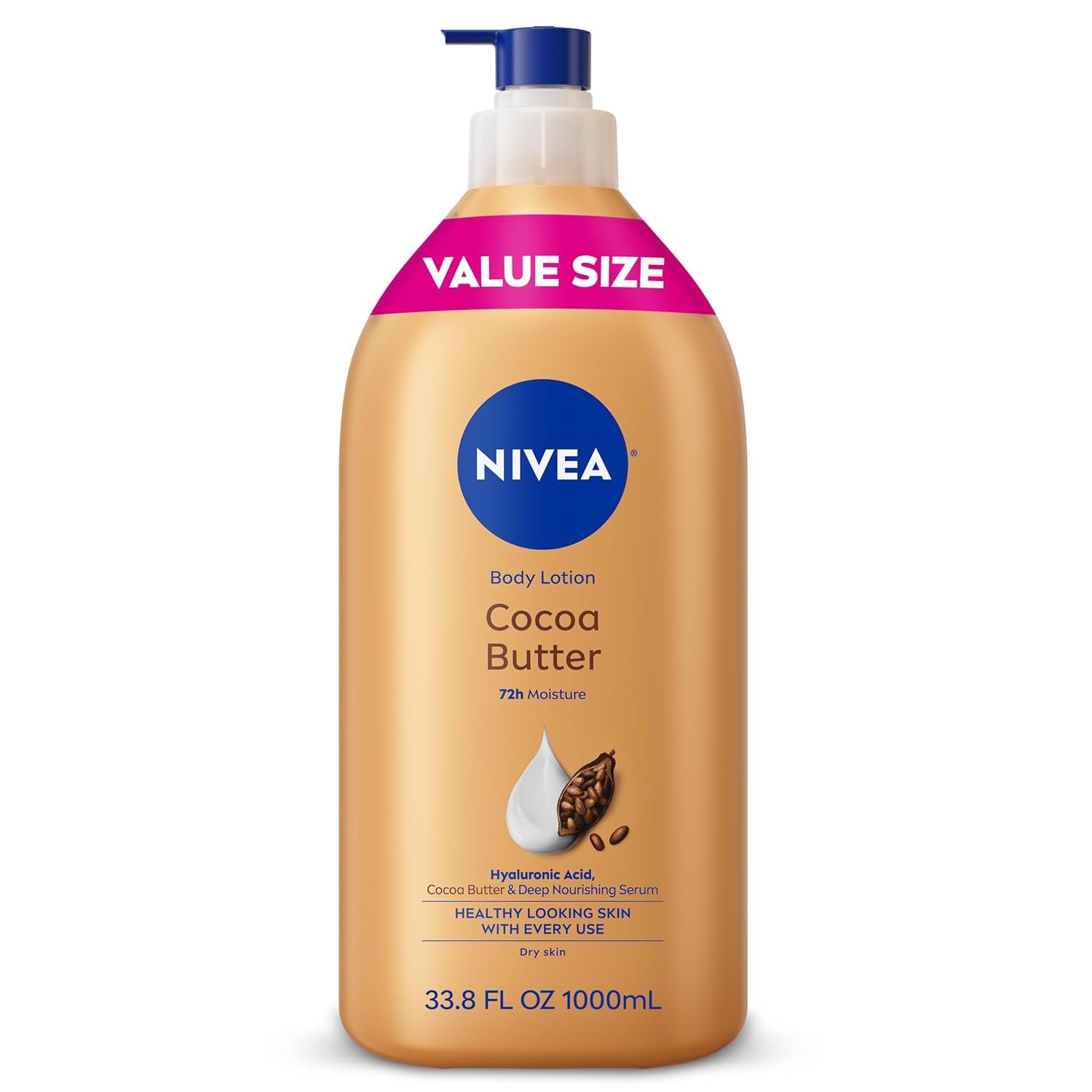 NIVEA Cocoa Butter Body Lotion for Dry Skin, Hyaluronic Acid, 33.8 Fl Oz