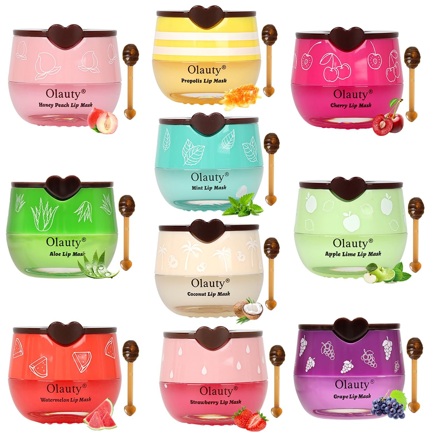 10 PCS Bee Lip Balm Honey Pot, Strawberry, Watermelon, Apple Lime, Cherry, Mint, Coconut, Aloe, Grapes, Peach & Honey Balm, Lip Mask Bulk, Moisturizing Lip Balm Set, Lip Sleeping Mask, Chapstick Bulk