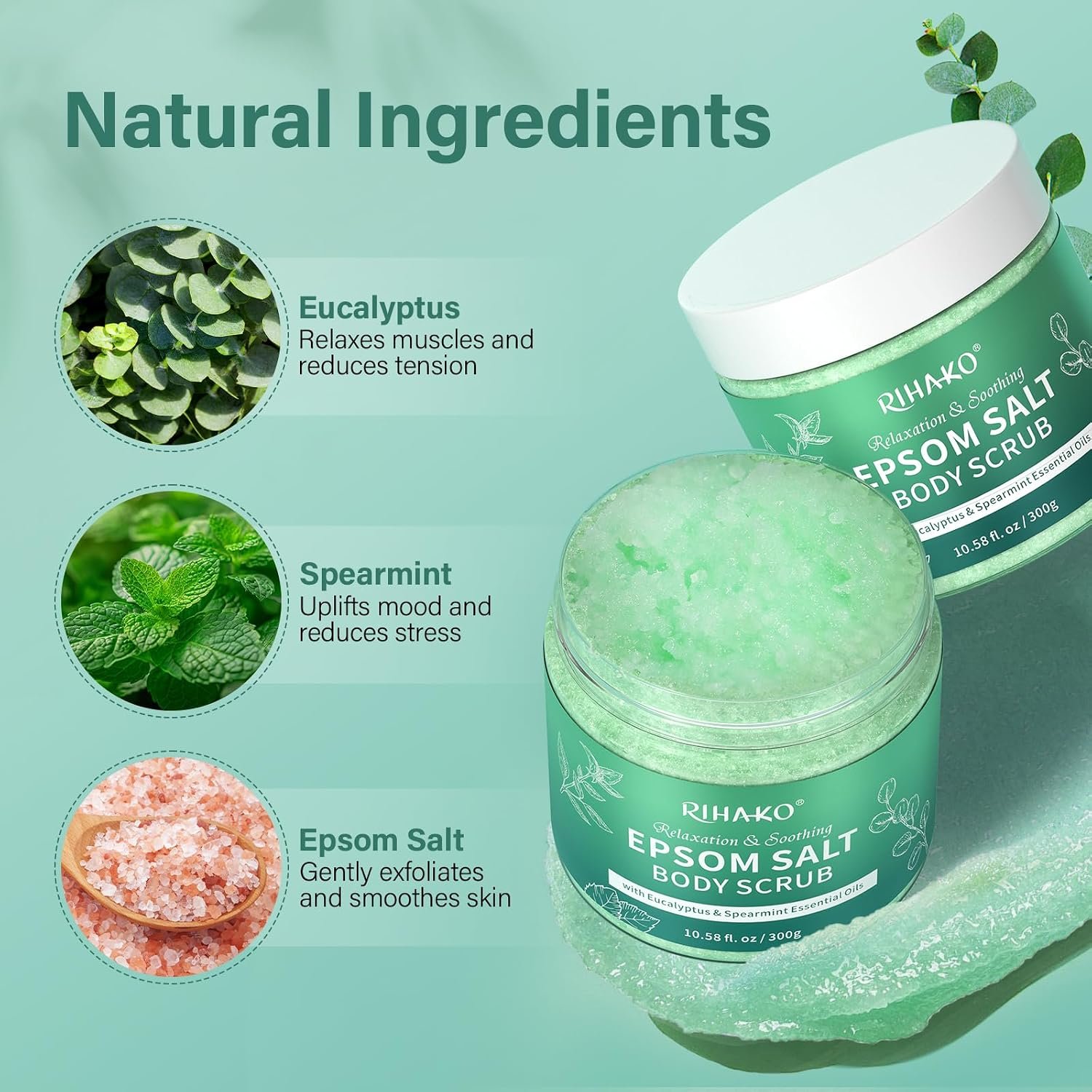 Eucalyptus Epsom Salt Body Scrub,Exfoliating detox body scrub,Relax & Relief with Eucalyptus & Spearmint Essential Oils, Deeply Nourishes for Smooth, Radiant Skin–Valentine’s Day Gift for Her/Him - Image 3