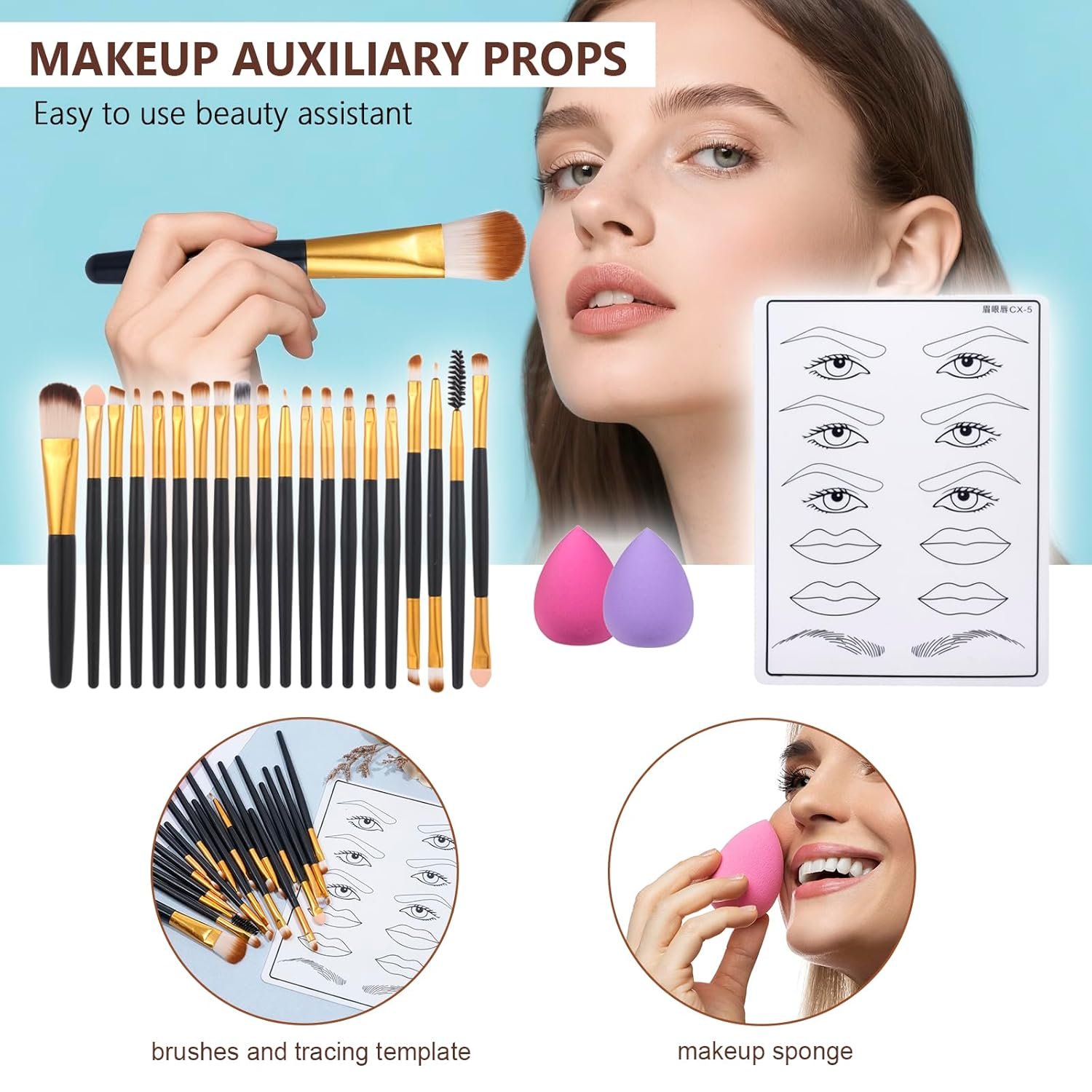 Makeup Set for Women Full Kit Includes, eyeshadow、 liquidfoundation,Loose powder,Eyebrow pencil,Lipstick Eye Pencil Makeup BrushesMakeup practice board 4-color lip gloss set - Image 5