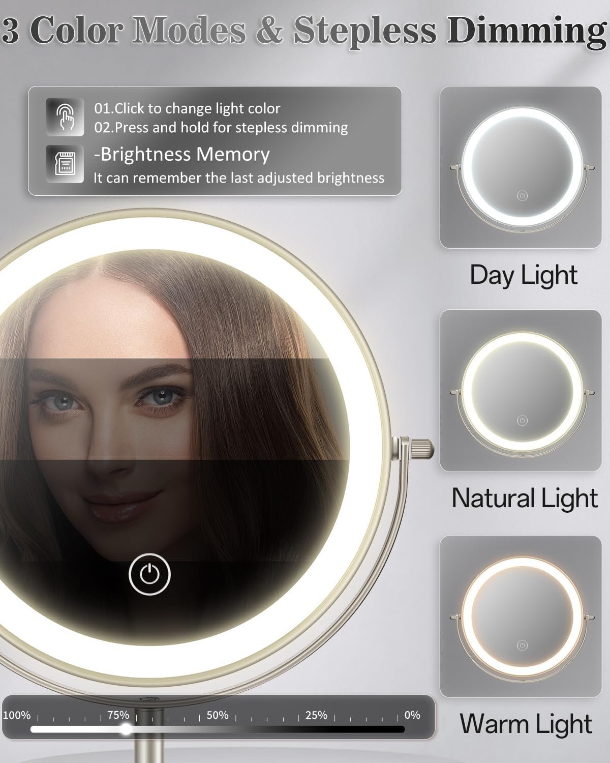 8" Lighted Makeup Mirror with Light,30X Magnifying Height Adjustable Mirror - Image 4