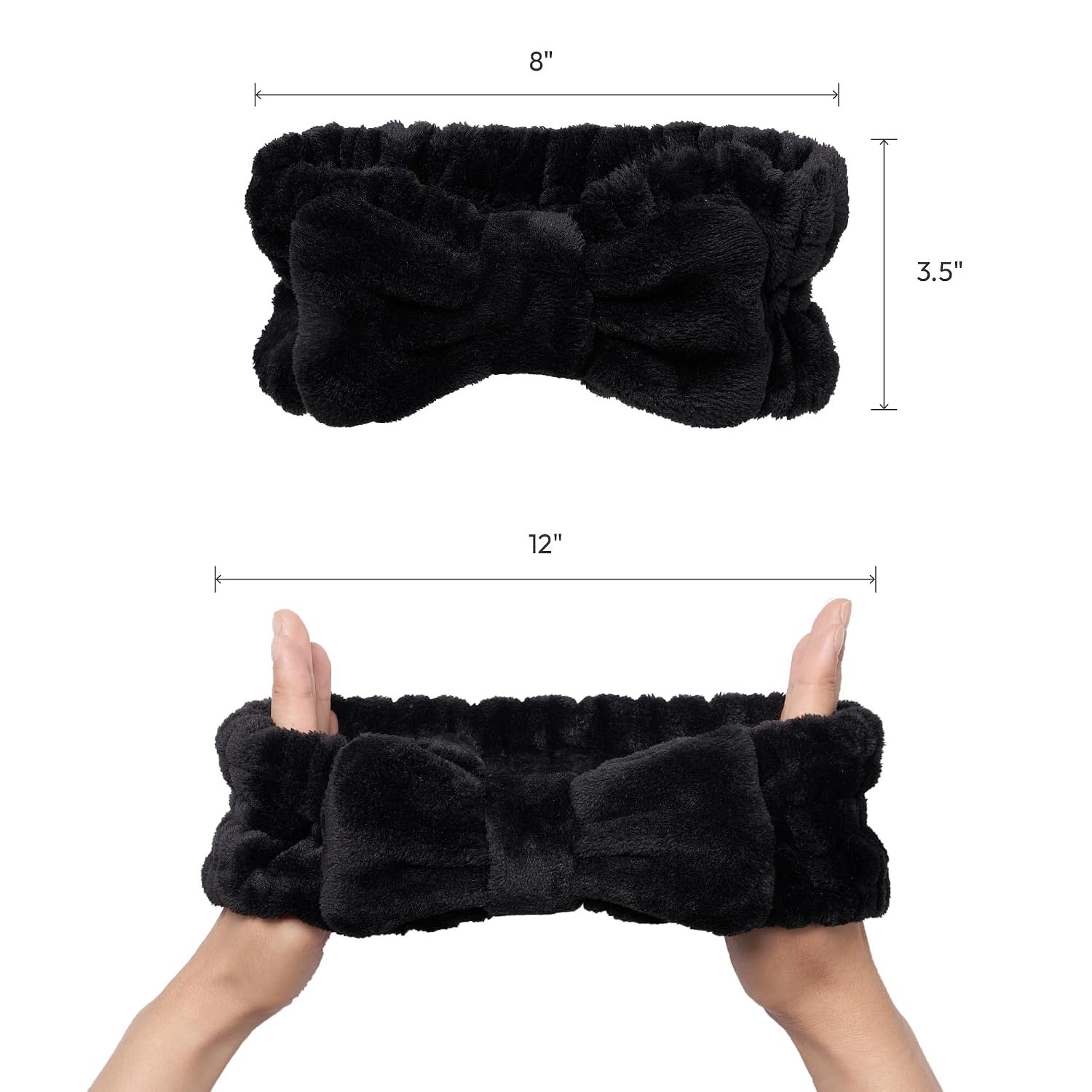 Red by Kiss Spa Headband for Washing Face Facial Makeup Bow Head Band Soft Plush Fleece Stretchy Head Wraps for Women Shower Bath Washing Face Mask (Black) - Image 3