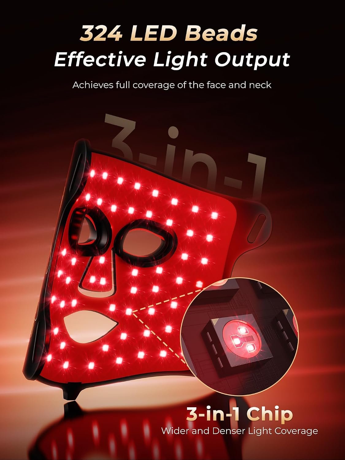 7-in-1 Red Light Therapy for Face & Neck, Skin-Friendly Silicone Red Light Therapy Mask with 324 LEDs, 5 Brightness Levels & 20 Mins Timer, Led Face Mask Light Therapy for Home & Travel - Image 4