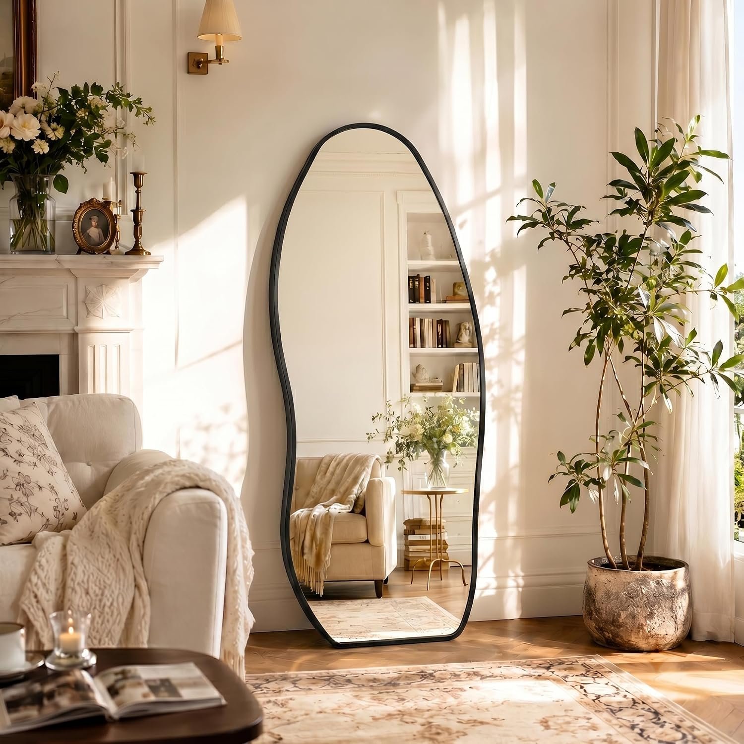 Irregular Full Length Mirror -Black Decor Floor Mirror with Stand 63"x 24" - Image 2