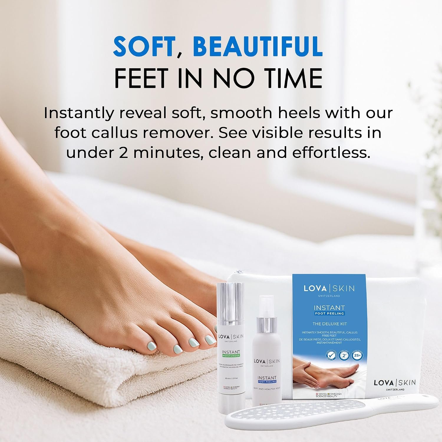 LOVA Skin Instant Foot Peel Deluxe Kit | Foot Callus Remover Spray | Callus Remover for Feet with File & Moisturizer | Pedicure Tools for Feet at Home Spa Care - Image 4