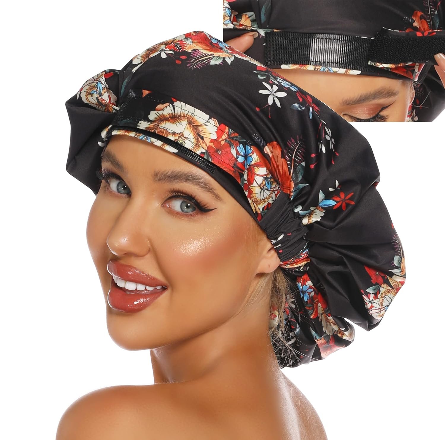 HIUMI Womens Shower Cap for Long Hair Luxury Shower Cap For Dreadlocks, Braids, Curls, Locs, Curly Hair,Mother's Day Gift (Black) - Image 7