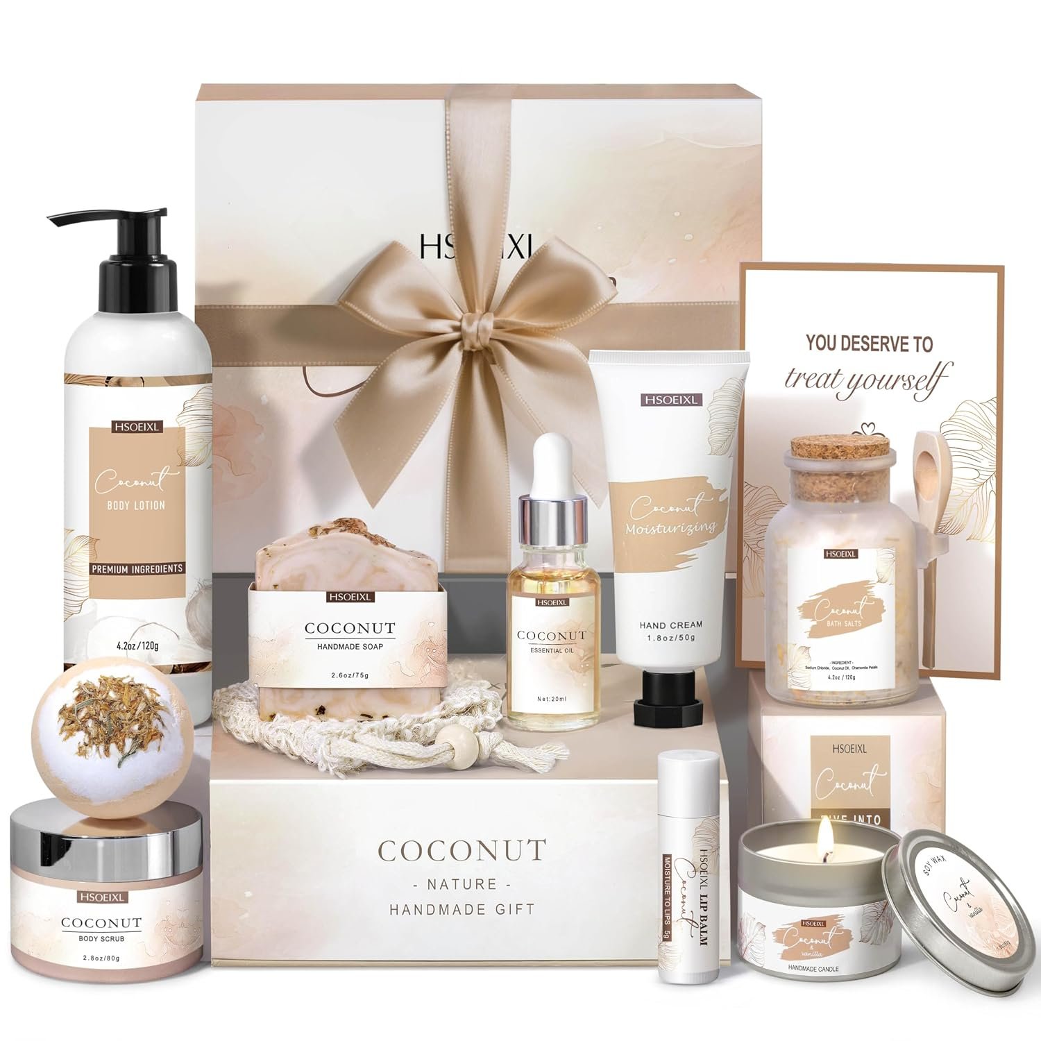 12 PCS Coconut Spa Gifts Set for Women Gift Basket for Women Spa Bath Gift