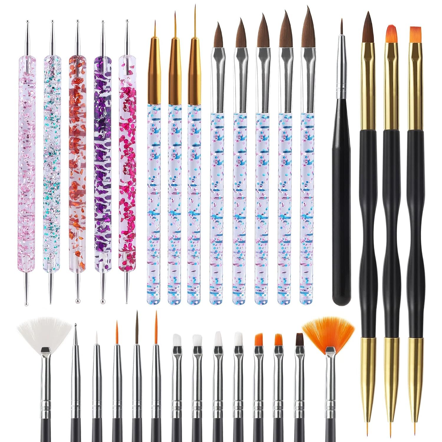 Artdone 31pcs Nail Art Brushes Tools Set Dotting Tools for Gel Polish