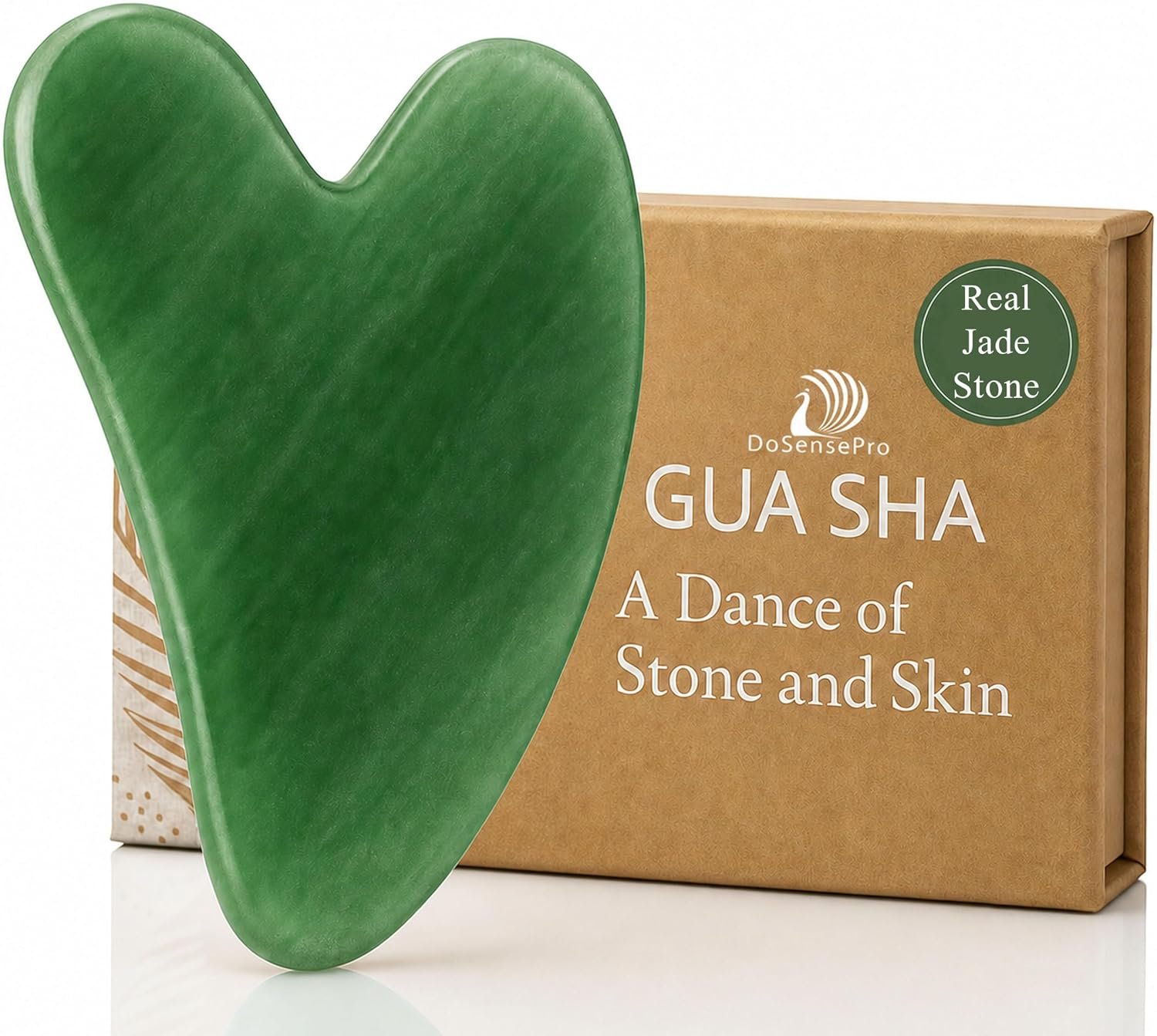 Real Jade Gua Sha Facial Tool, Heart-Shaped Stone, Gift-Boxed