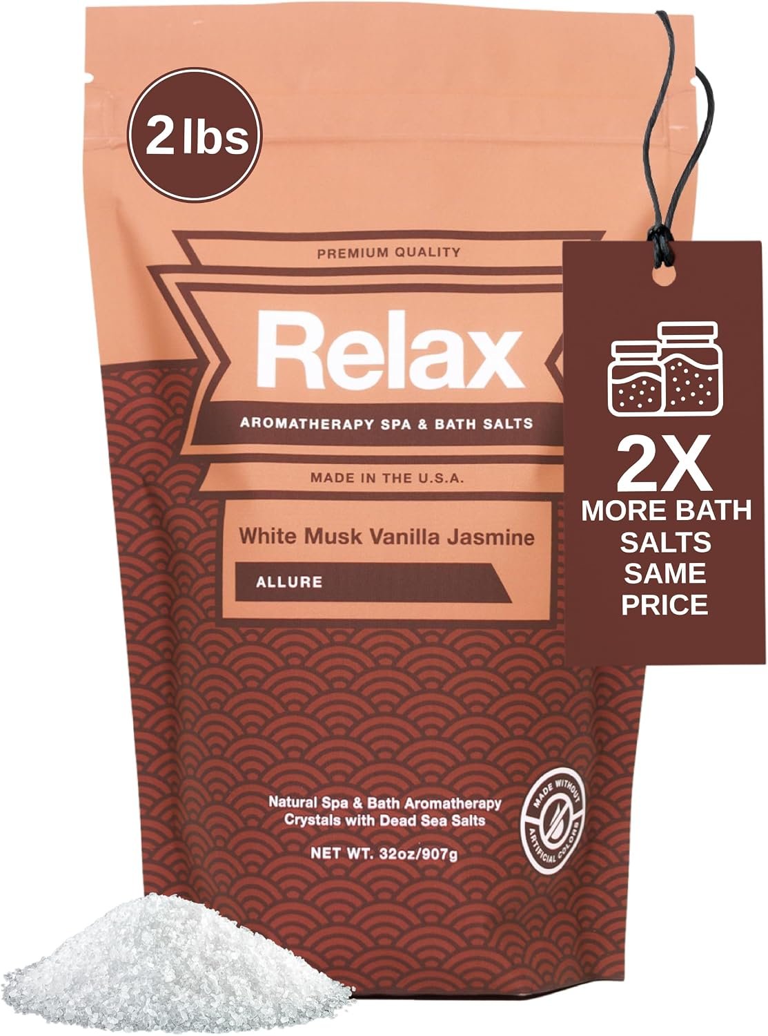 Relax Spa & Bath White Musk Vanilla Jasmine Bath Salts, Magnesium, 32 oz