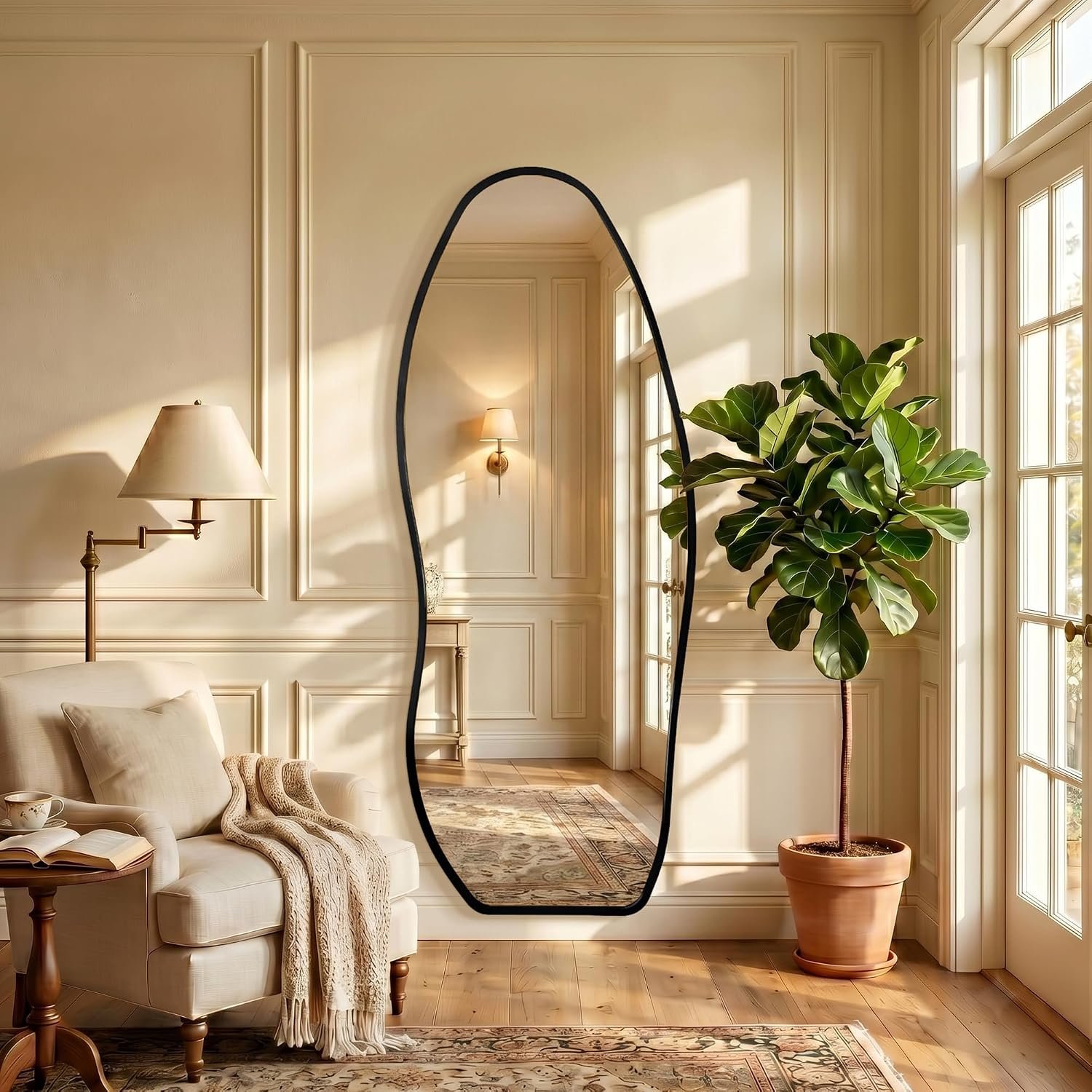 Irregular Full Length Mirror -Black Decor Floor Mirror with Stand 63"x 24" - Image 4