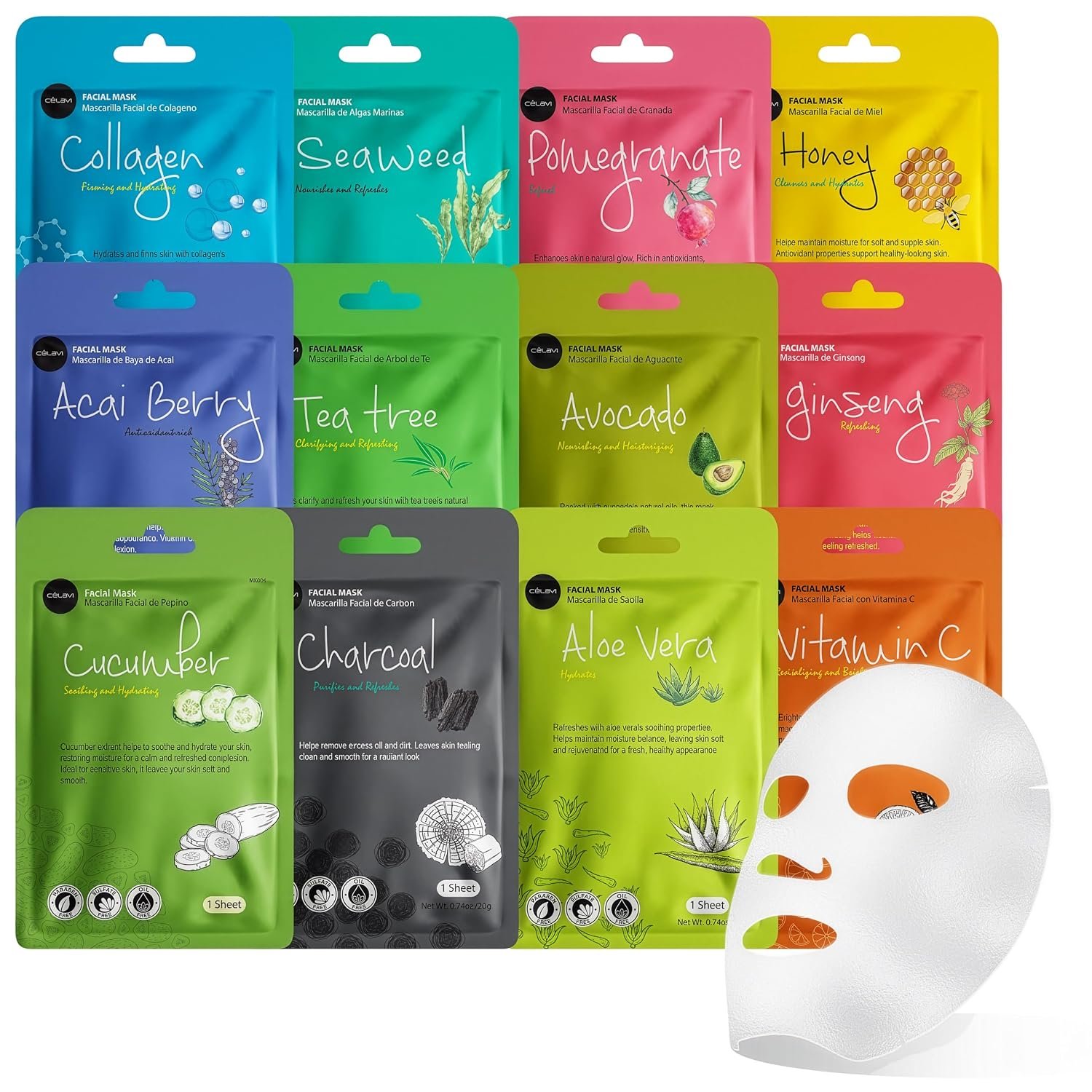 Celavi Korean Face Mask Sheet Set, ...