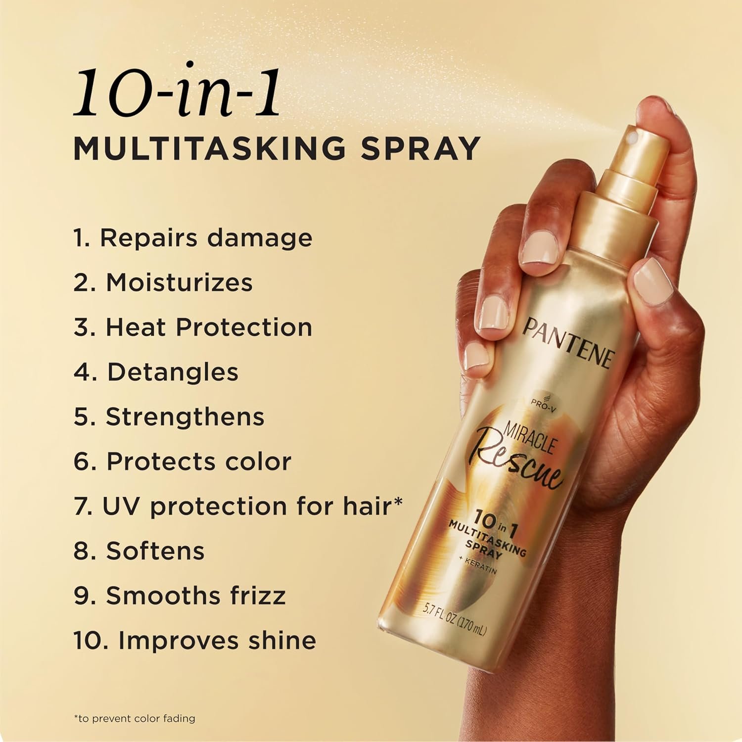 Pantene Miracle Rescue 10-in-1 Multitasking Spray, Heat Protection, 5.7 oz - Image 2