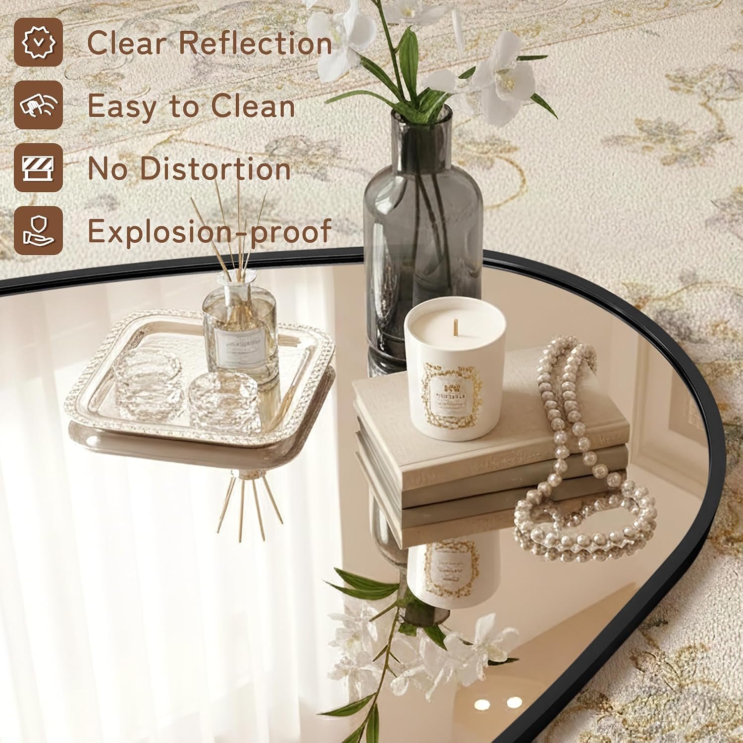 Irregular Full Length Mirror -Black Decor Floor Mirror with Stand 63"x 24" - Image 6
