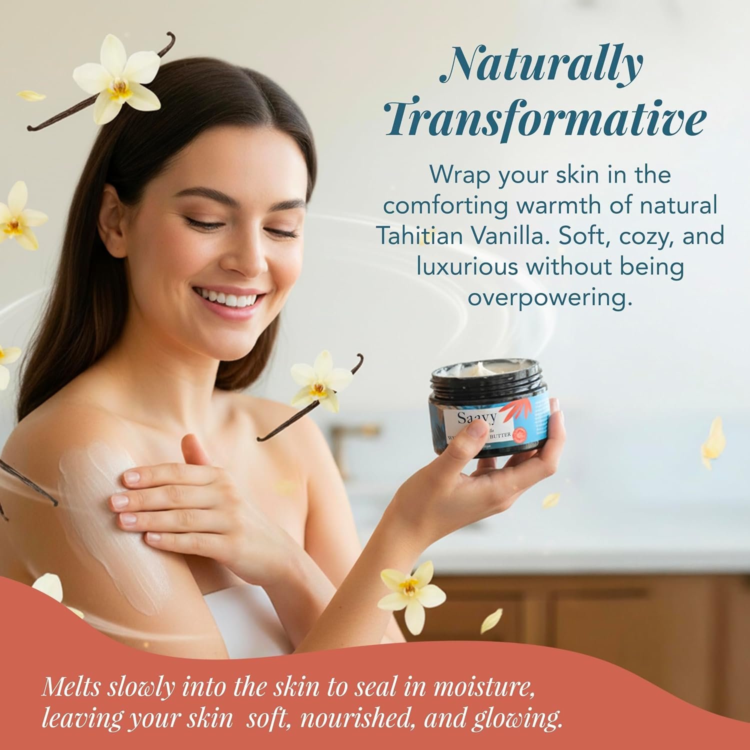 Saavy Naturals Whipped Body Butter - Made with Organic Shea Butter, Essential Body Care & Dry Skin Moisturizer for Women, Velvety Rich Cream Texture, Naturally Scented - Tahitian Vanilla, 4 oz - Image 4