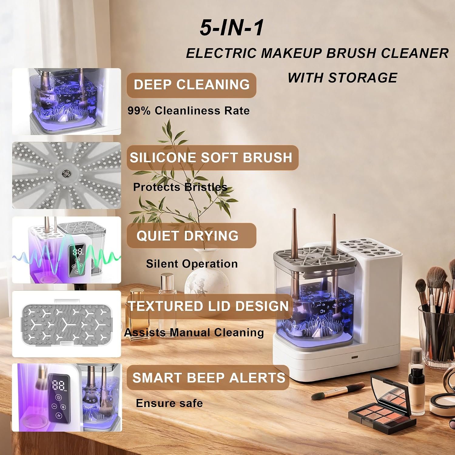 5-in-1 Electric Makeup Brush Cleaner & Dryer Machine for All Size Brushes - Image 2