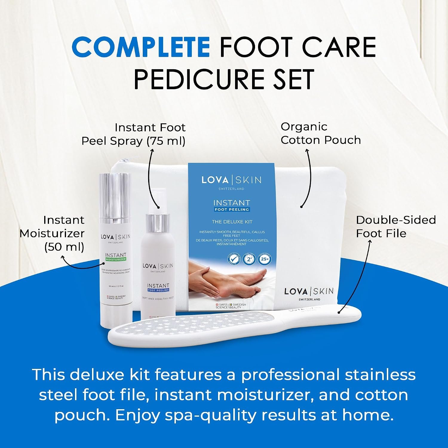 LOVA Skin Instant Foot Peel Deluxe Kit | Foot Callus Remover Spray | Callus Remover for Feet with File & Moisturizer | Pedicure Tools for Feet at Home Spa Care - Image 3