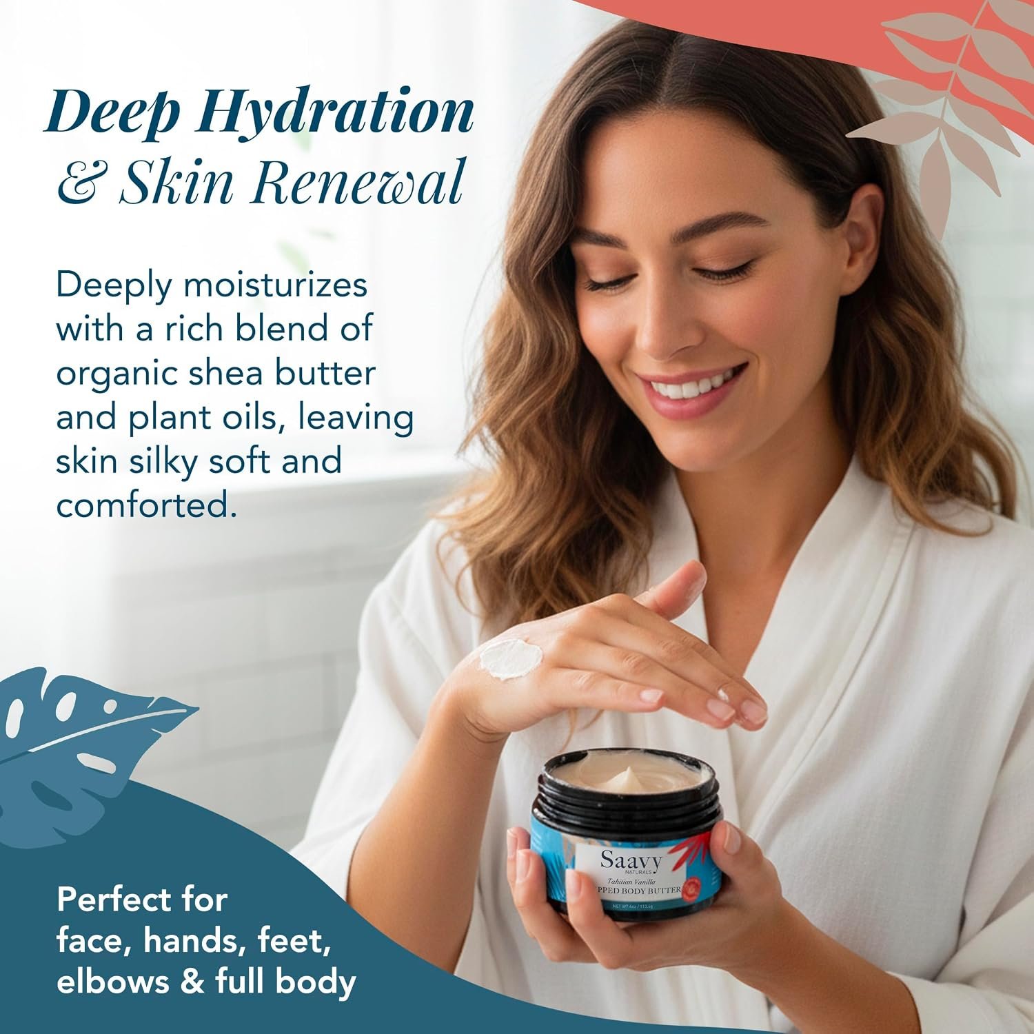 Saavy Naturals Whipped Body Butter - Made with Organic Shea Butter, Essential Body Care & Dry Skin Moisturizer for Women, Velvety Rich Cream Texture, Naturally Scented - Tahitian Vanilla, 4 oz - Image 2