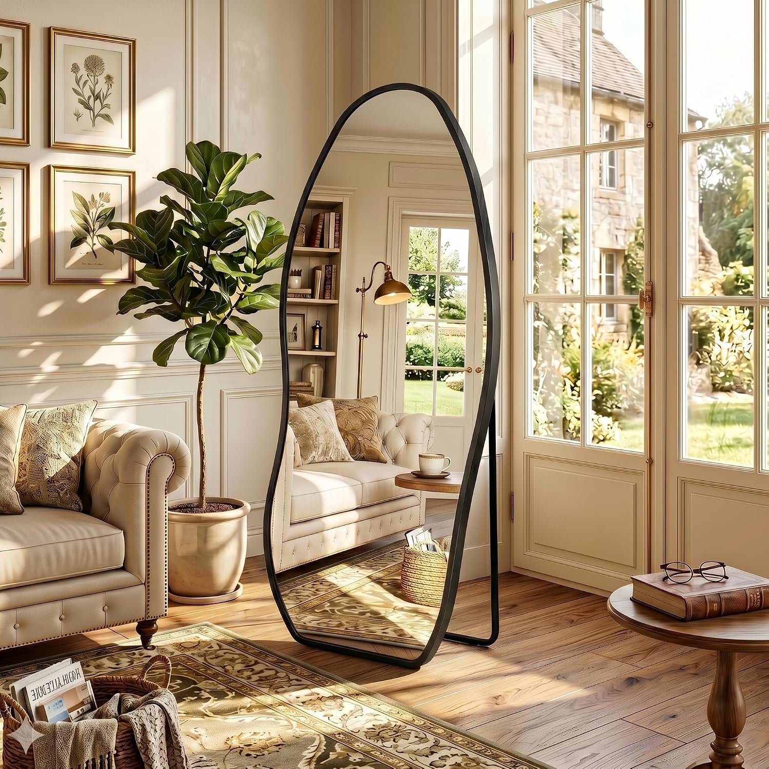 Irregular Full Length Mirror -Black Decor Floor Mirror with Stand 63"x 24" - Image 3