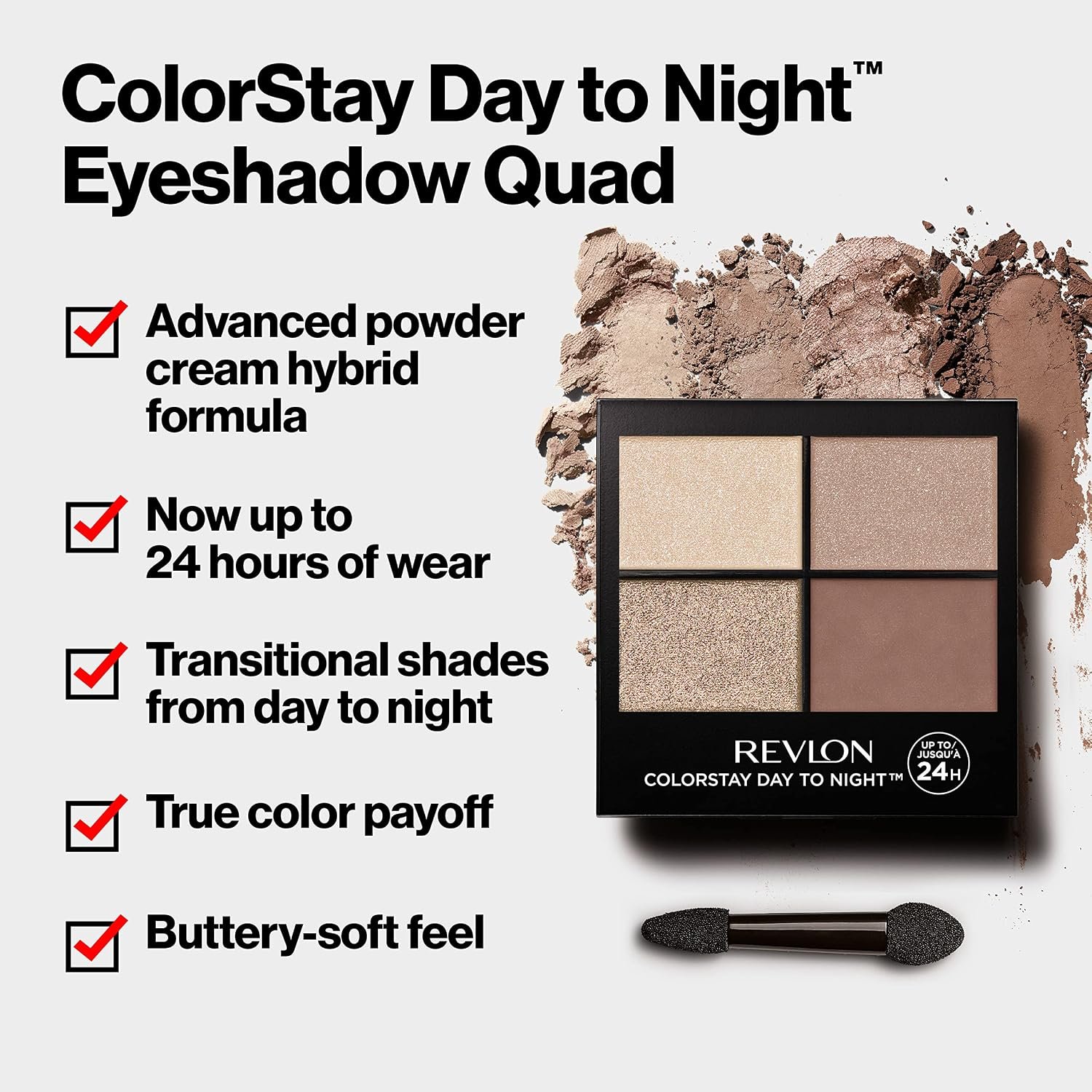 Revlon ColorStay Day to Night Eyeshadow Quad, 500 Addictive, 0.16 oz - Image 3