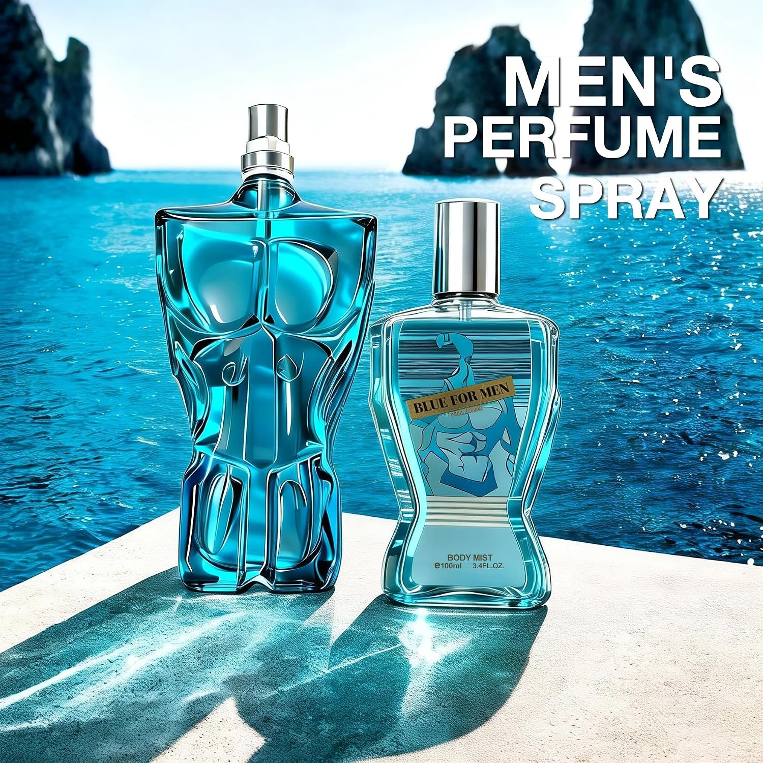 Blue For Men 5pcs Luxury Cologne Perfume Gift Set for Men Eau de Parfum Spray3.4&0.5FL OZ with Shower Gel &After Shave Balm(150ml Each)&Boody Mist 100ml- Premium Fragrance Collection Daily Use - Image 3