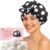 LitBear Luxury Silk Lined Shower Caps for Women Reusable Waterproof | Double Layered Large Bathing Hair Cap with Adjustable Elastic Strap, Non-slip, Quick-dry, for Long Short Hair, Black Dots