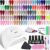 JODSONE Gel Nail Polish Kit 60 PCS with U V Light Soak off Base Top Coat 55 Shine Colors Gel Nail Kit Bright and Dark Brown Wine Red Series Manicure Set for Women and Girls
