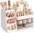 Makeup Organizer for Vanity – Large Skincare Organizers Countertop, Cosmetic Organizer with Brush Holder and 2 Drawer, Makeup Storage for Lipsticks, Nail Polishes, Eyeshadow Palettes, White
